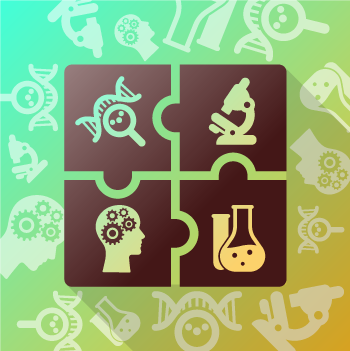 Responsible Conduct symbolic image - puzzle pieces with symbols of scientific research
